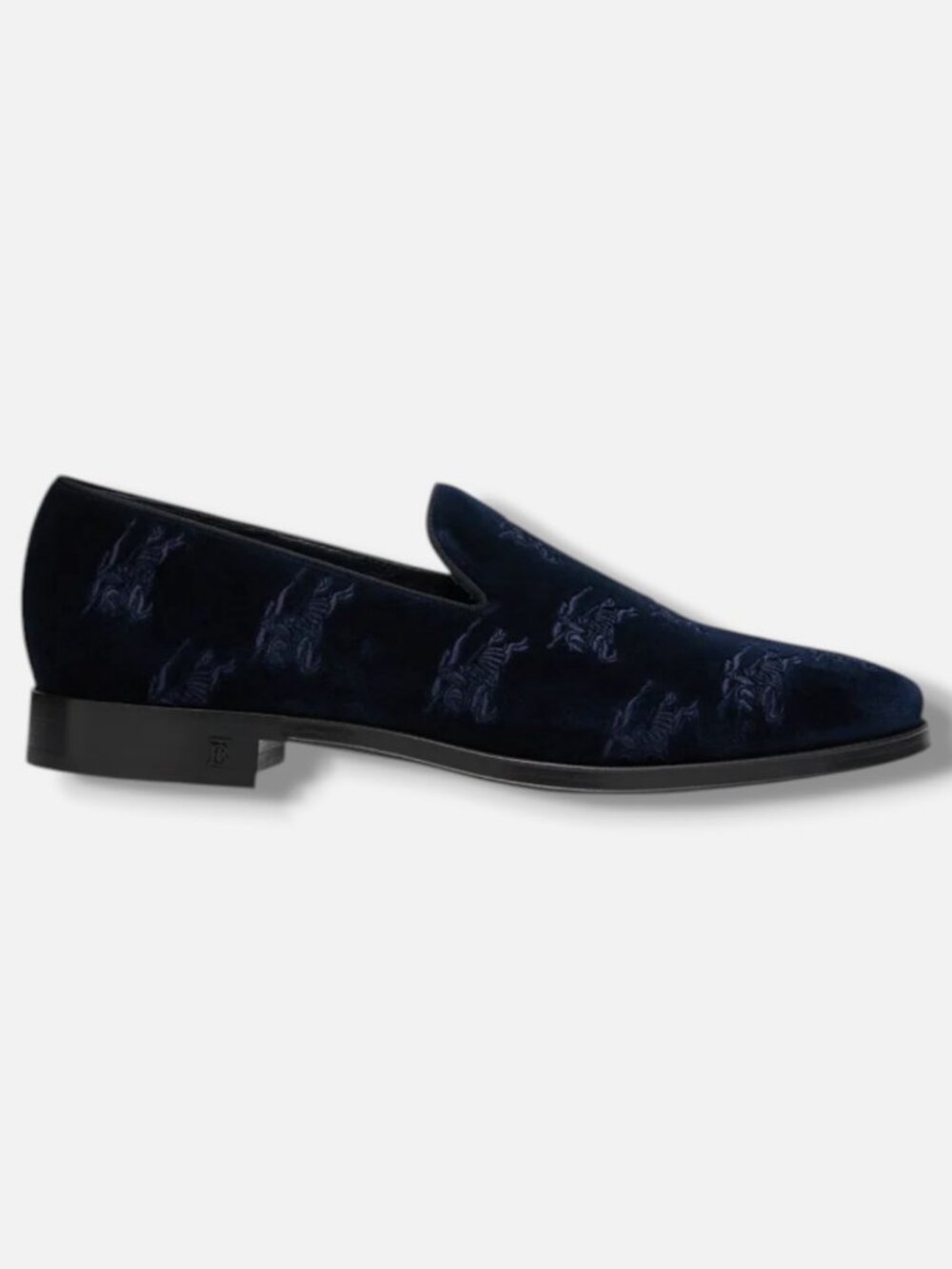 Burberry Men's Blue Ekd Embroidered Velvet Loafer Shoe Size 42